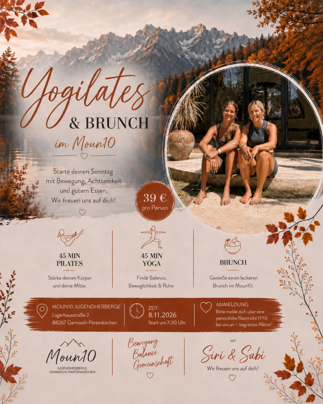 Yogilates & Brunch poster for 8 November 2026 at Moun10